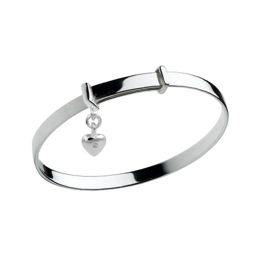 Kids Jewelry - Sterling Silver Adjustable Diamond Heart Charm Bangle (4 1/4-6 in) 1