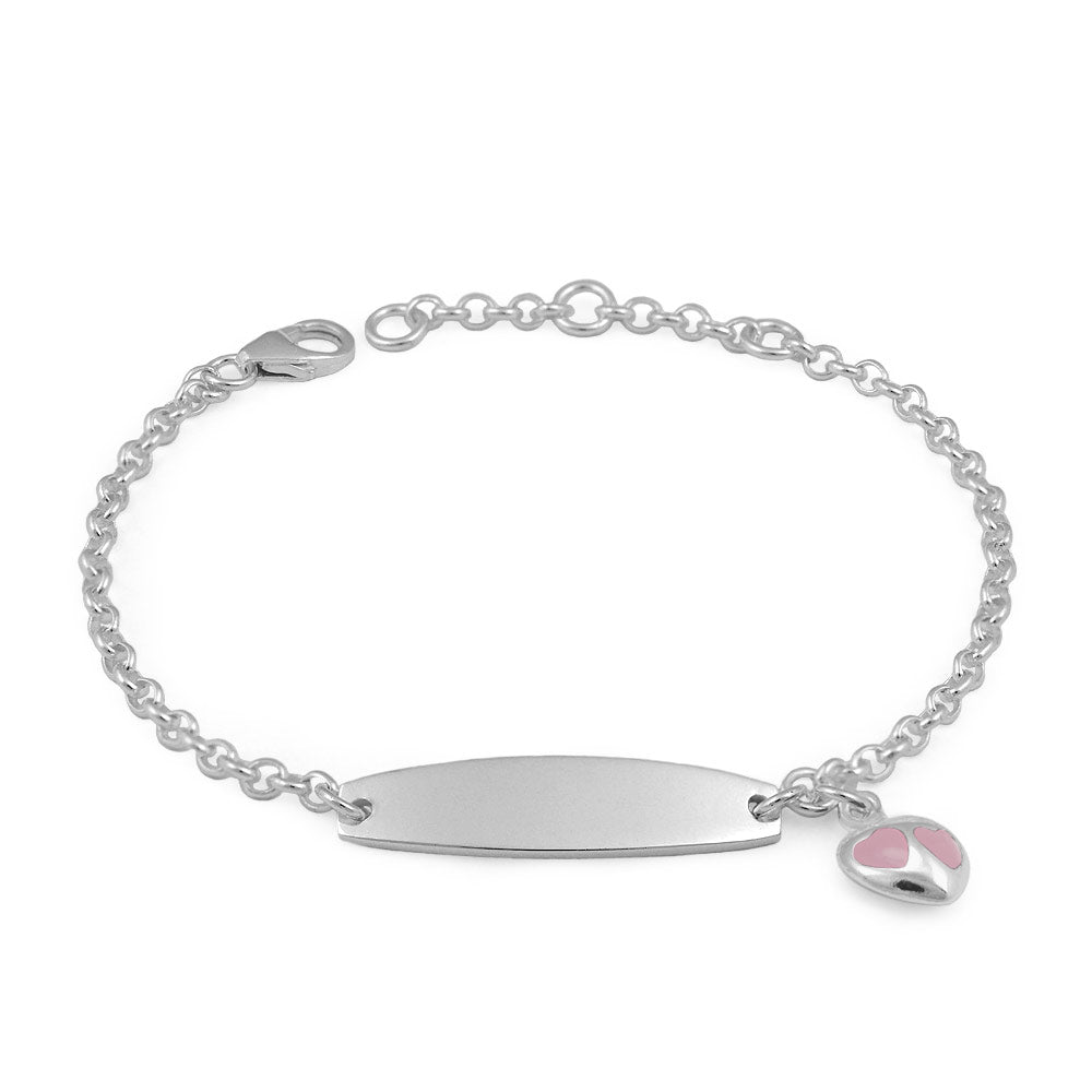 Adjustable Sterling Silver Pink/Red/Purple Enamel Heart Charm Girls ID Bracelet