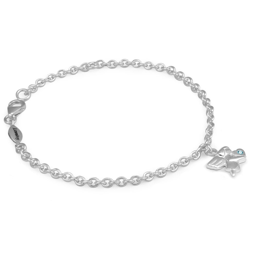 Girls Sterling Silver Birthstone Angel Charm Adjustable Bracelet