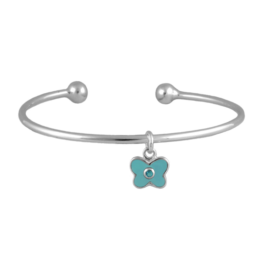 Sterling Silver Birthstone Enamel Butterfly Charm Torque Bangle For Girls