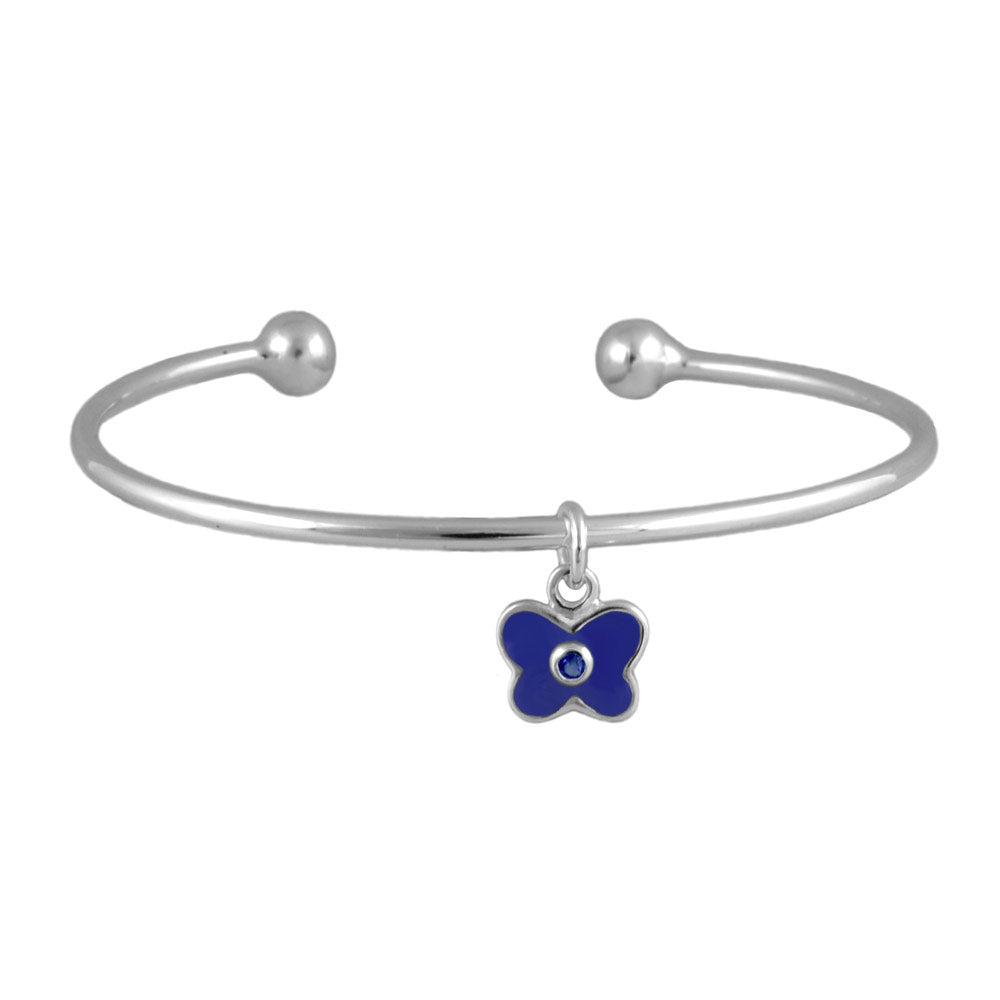 Sterling Silver Birthstone Enamel Butterfly Charm Torque Bangle For Girls