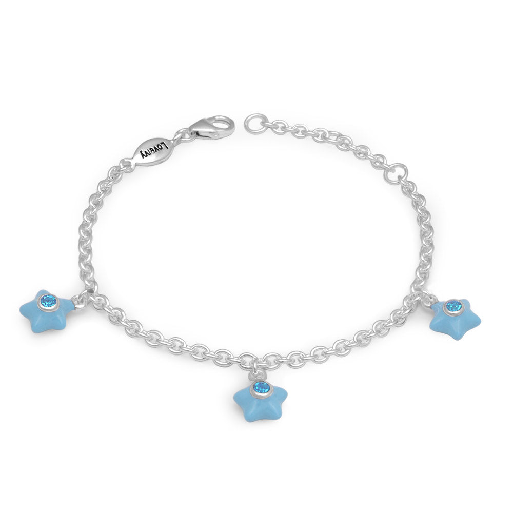 Sterling Silver Girls Birthstone Enamel Star Charm Bracelet (5 1/2-6 1/2 In) 1