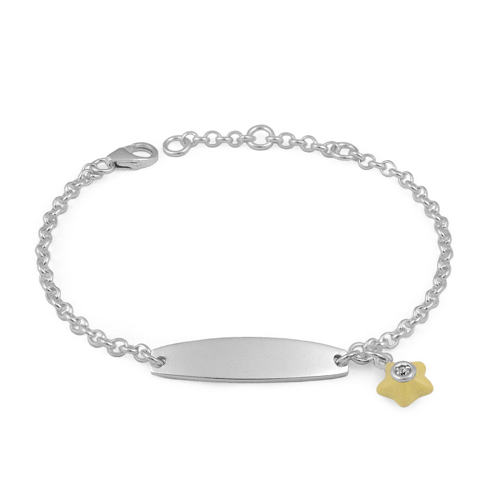 Sterling Silver Birthstone enamel Star Charm ID Bracelet For Girls