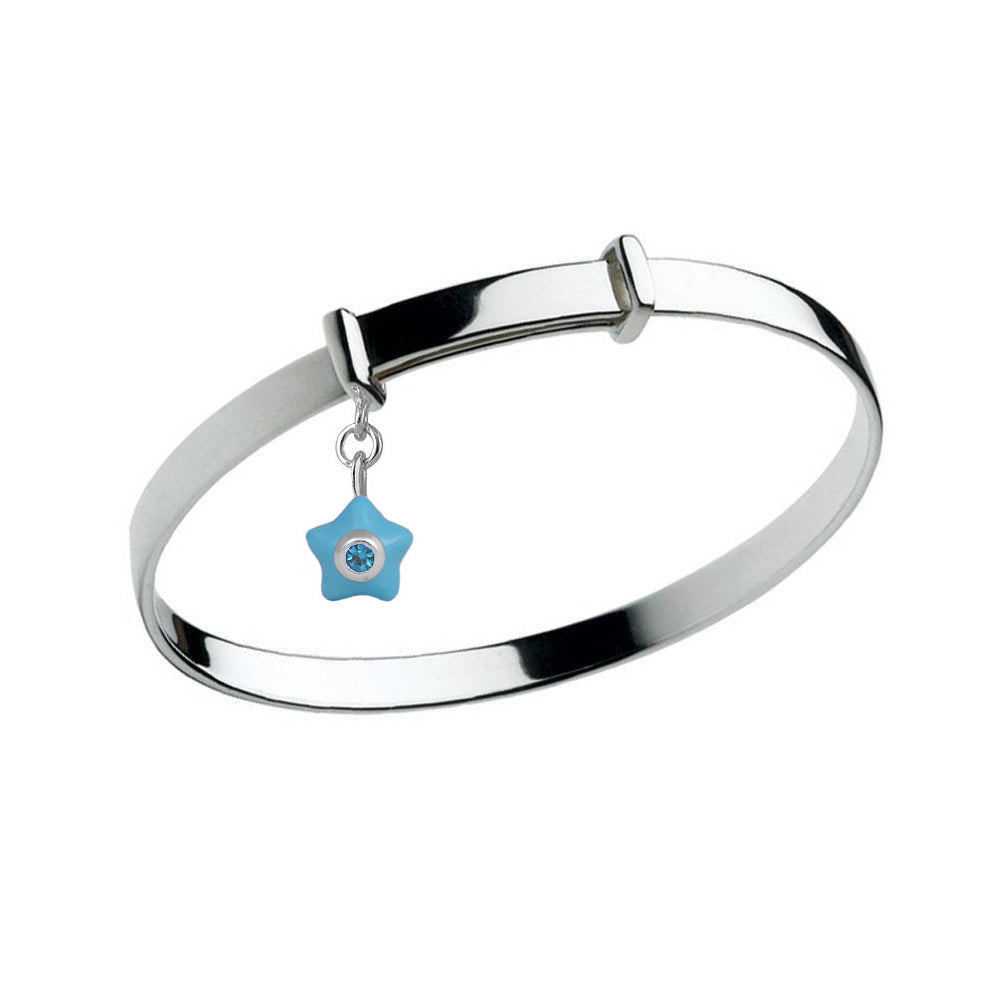 Sterling Silver Kids Birthstone Enamel Star Charm Adjustable Bangle