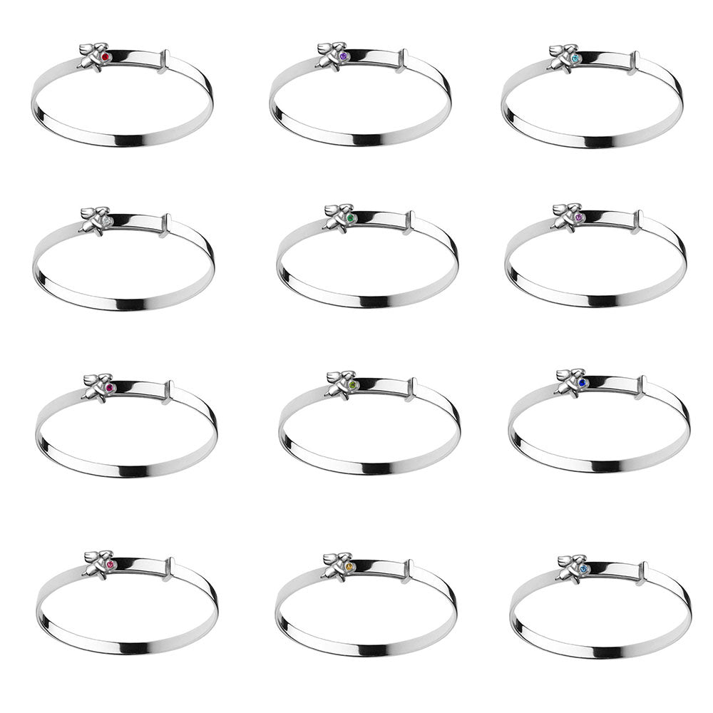 Children Sterling Silver Adjustable Birthstone Angel Bangle Bracelet 2