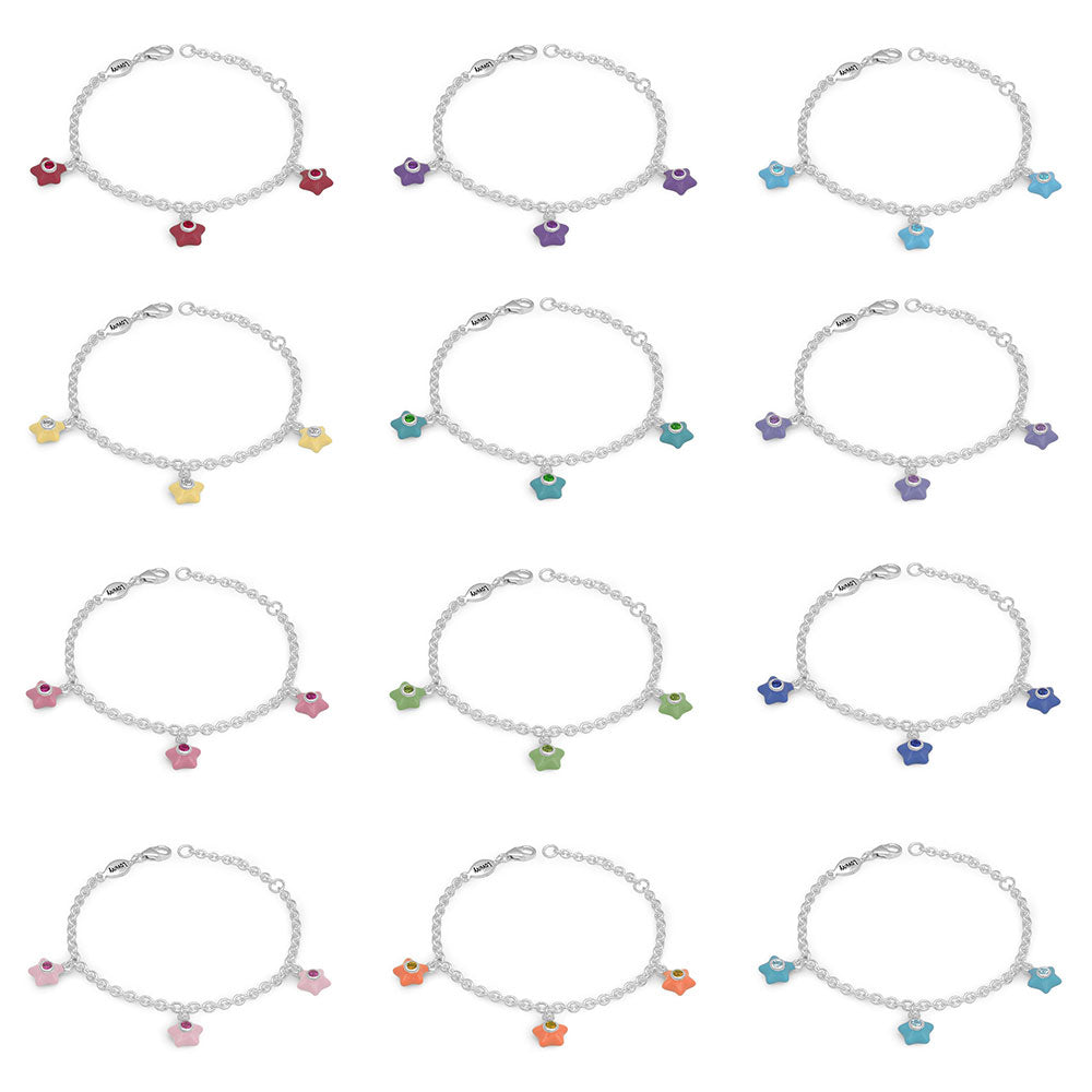 Sterling Silver Girls Birthstone Enamel Star Charm Bracelet (5 1/2-6 1/2 In) 2