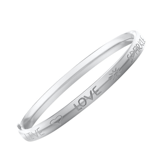 6 1/4 In Sterling Silver Etched Words Children Bangle Bracelet 1