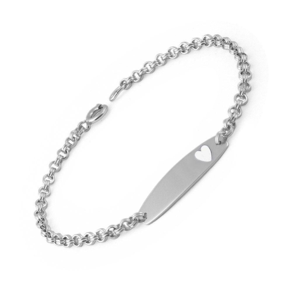 6 Inches Children Sterling Silver Heart ID Bracelet For Girls 1