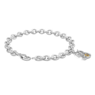 6 3/4 In Silver & 14K Gold Diamond Initial B Charm Bracelet For Girls 1