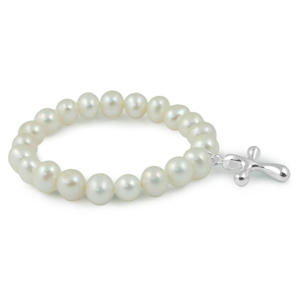 Girls Jewelry - Cultured Pearl Stretchy Bracelet With Cross, Heart Or Candy Charm