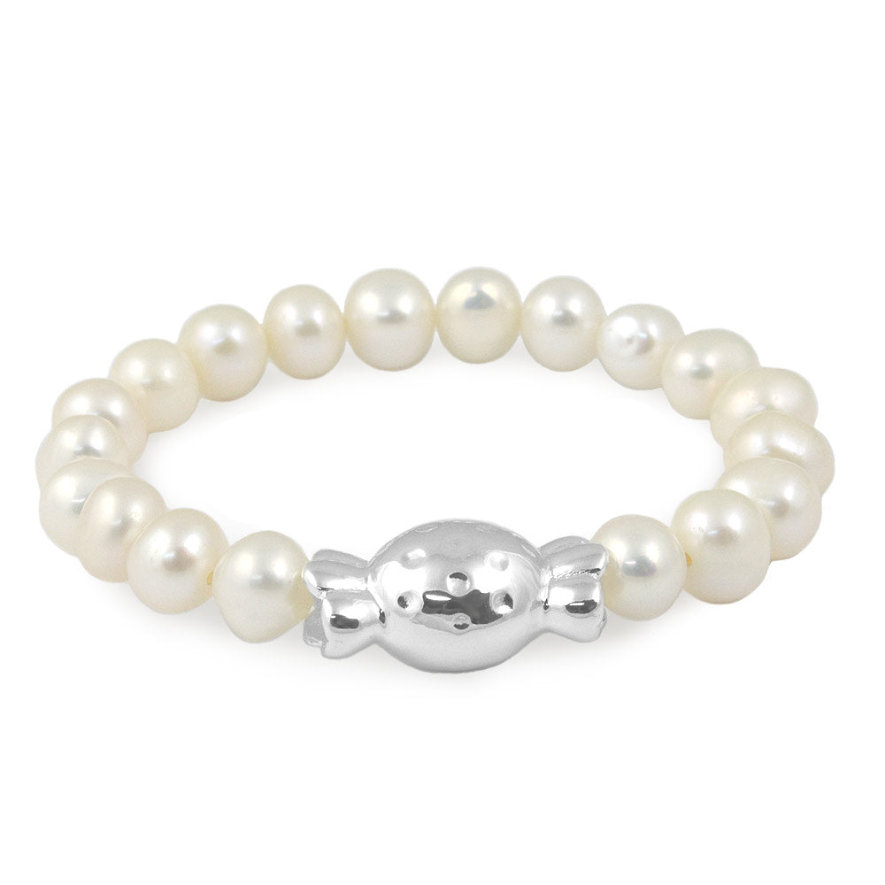 Girls Jewelry - Cultured Pearl Stretchy Bracelet With Cross, Heart Or Candy Charm