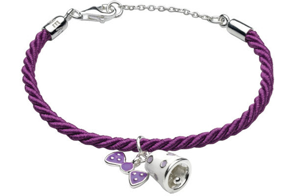 Sterling Silver Purple Bow Bell Cord Kids Bracelet (5 1/2 or 6 1/2 in) 1