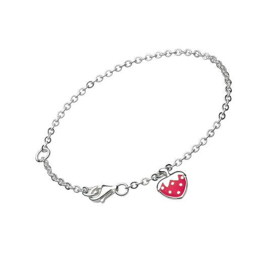 6 1/2 Inch Silver Rose Pink Enameled Strawberry Girls Charm Bracelet 1