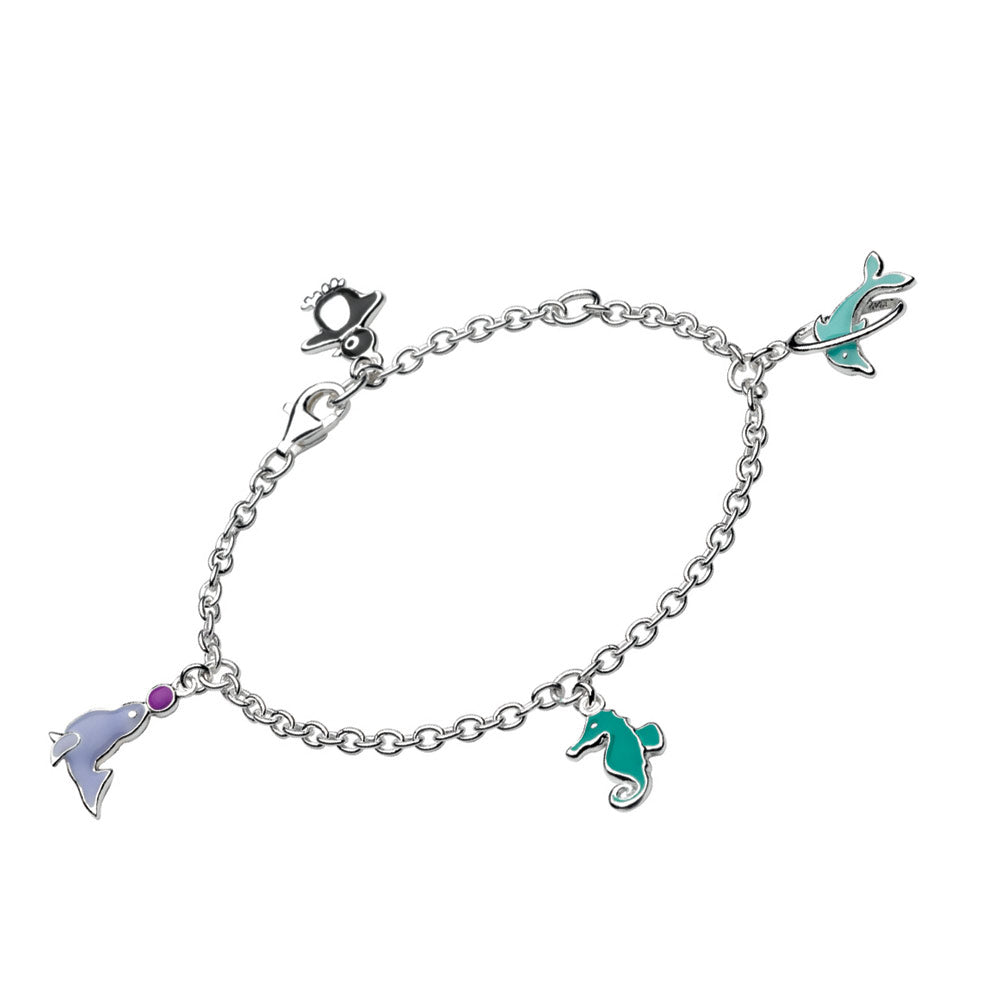 Children's Sterling Silver Enameled Sealife Charm Bracelet (5 1/4-6 1/4 inches) 1