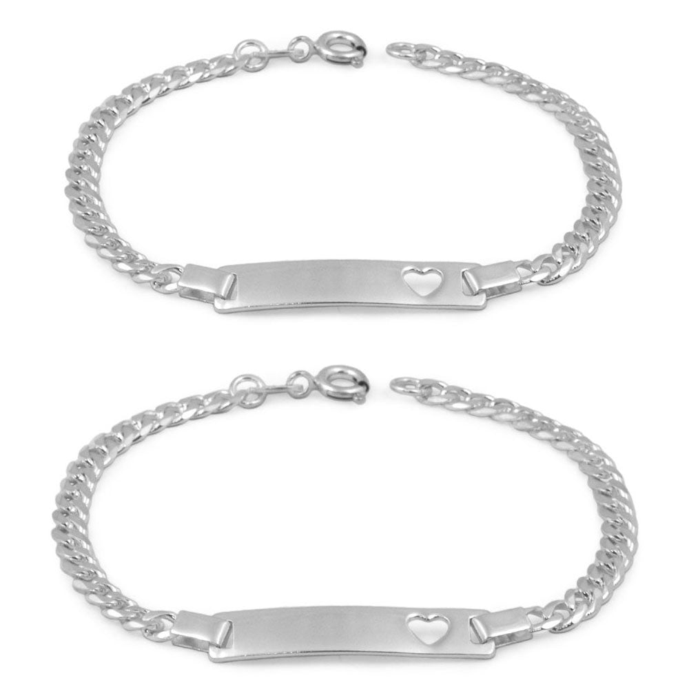 5 1/2 or 6 1/2 In Sterling Silver Heart Curb Link ID Bracelet For Children 2