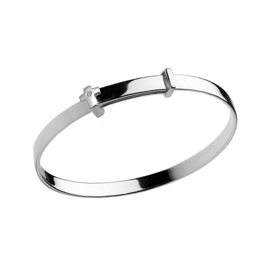 Boy & Girl Jewelry - Sterling Silver Diamond Cross Adjustable Bangle (up to 6 in) 1