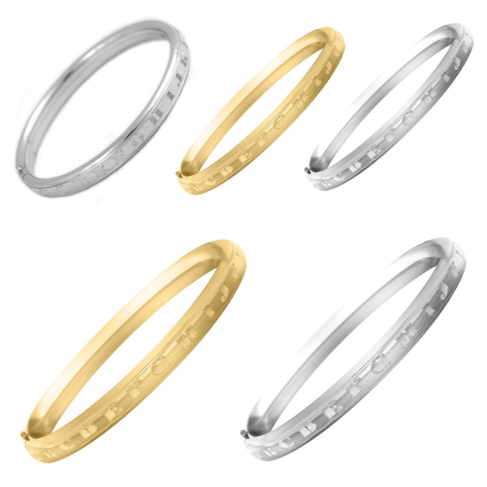 Kids Jewelry - Sterling Silver/Gold Alphabet Bangle Bracelet (4 1/2 or 5 1/4 in)