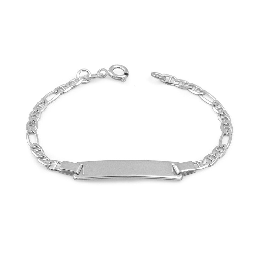Children's 5 1/2 or 6 1/2 Inches Silver Figaro Link ID Bracelet For Boys & Girls
