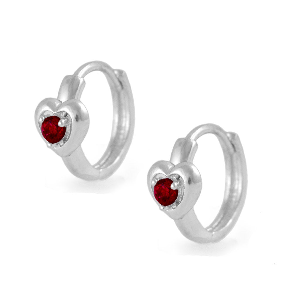 Kid's Sterling Silver Heart Birthstone Huggie Hoop Earrings For Girls