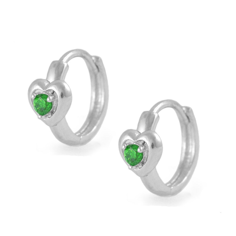 Kid's Sterling Silver Heart Birthstone Huggie Hoop Earrings For Girls