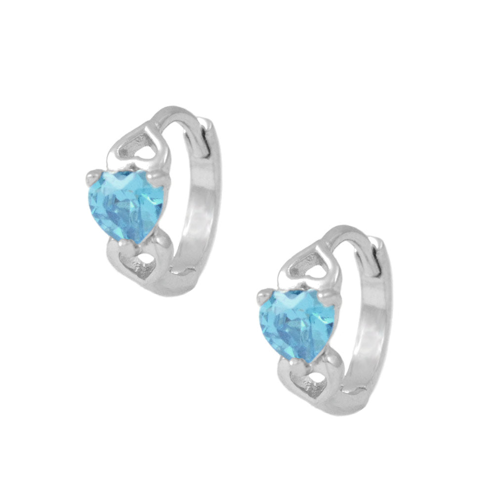 Baby & Toddler Girls Sterling Silver Heart Shaped Birthstone Hoop Earrings 1