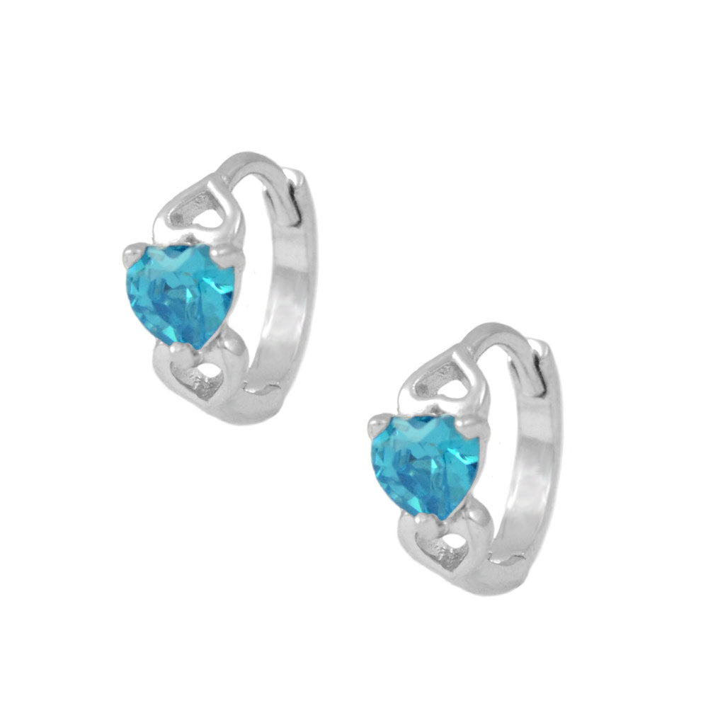 Baby & Toddler Girls Sterling Silver Heart Shaped Birthstone Hoop Earrings