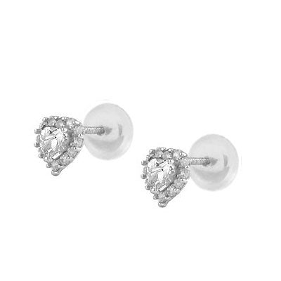 Little Girls Silver Birthstone Silicone Back Heart Shaped Earrings 1