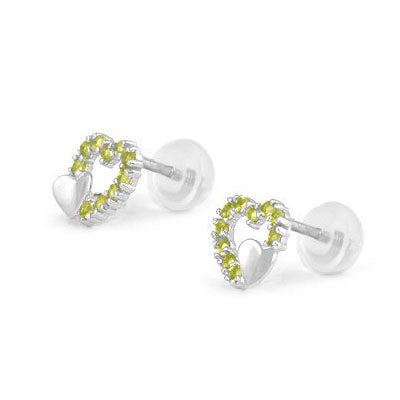 Sterling Silver August Birthstone Double Hearts Girls Stud Earrings 1