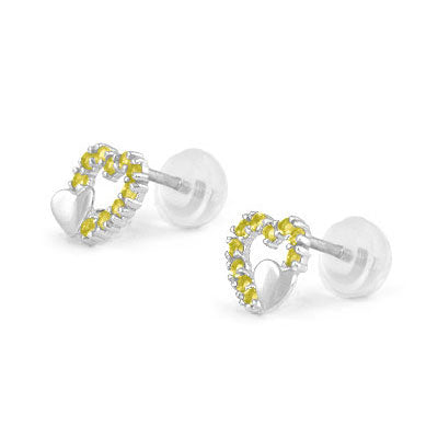 Sterling Silver November Birthstone Double Hearts Girls Stud Earrings 1