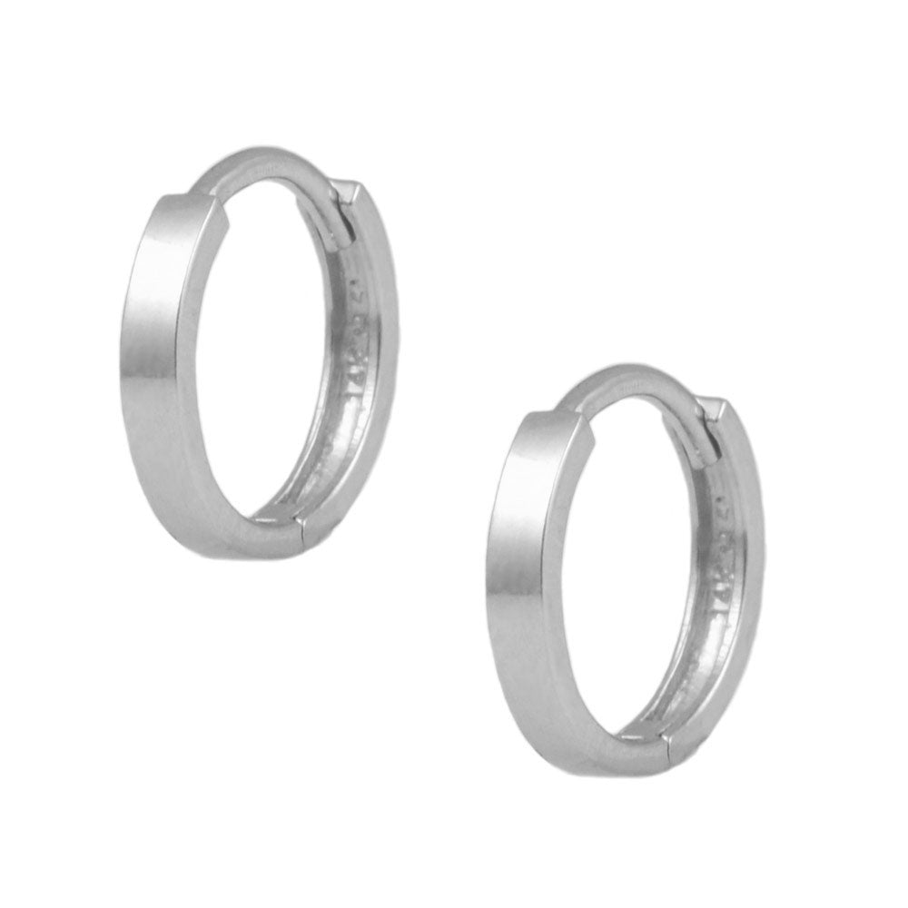 14K Yellow Or White Gold Flat Edge Plain Huggie Hoop Earrings For Children