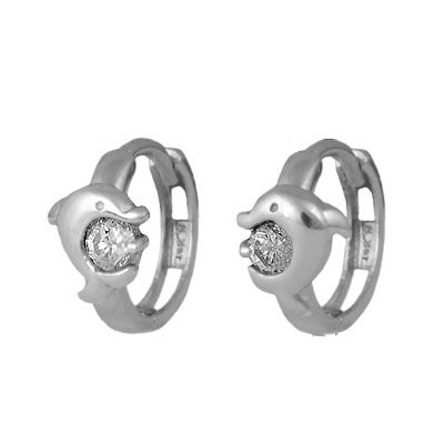 Gold Or Silver Cubic Zirconia Dolphin Huggie Hoop Earrings For Girls