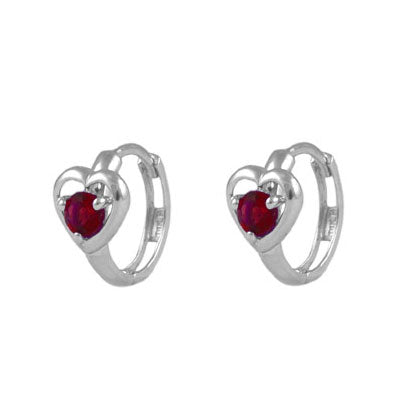 Baby And Toddler 14K White Gold Heart Shaped Birthstone Hoop Earrings