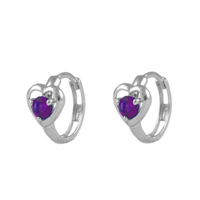 Baby And Toddler 14K White Gold Heart Shaped Birthstone Hoop Earrings