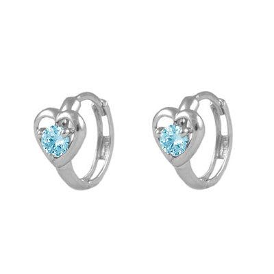 Baby And Toddler 14K White Gold Heart Shaped Birthstone Hoop Earrings