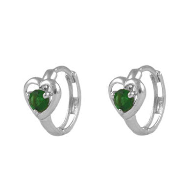 Baby And Toddler 14K White Gold Heart Shaped Birthstone Hoop Earrings