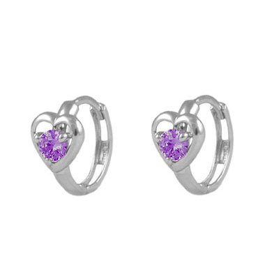 Baby And Toddler 14K White Gold Heart Shaped Birthstone Hoop Earrings