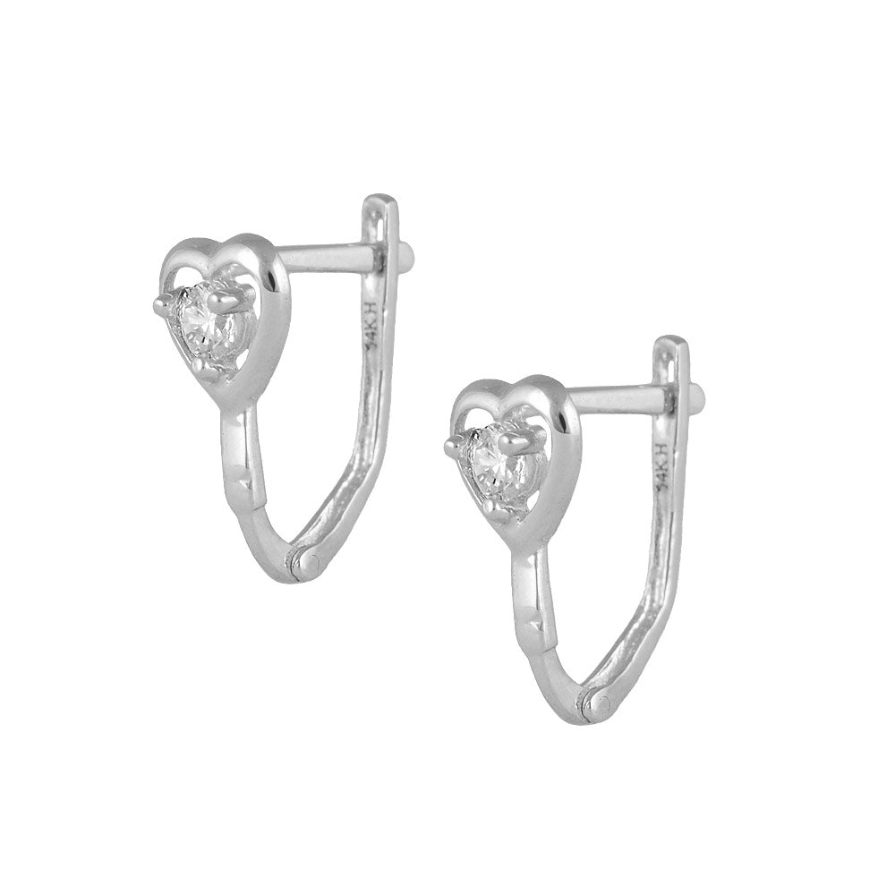 Child & Teen Girl Jewelry - 14K Yellow Or White Gold Heart Latch Back Earrings 1