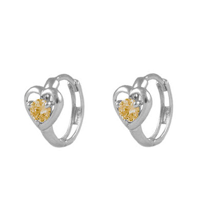 Baby And Toddler 14K White Gold Heart Shaped Birthstone Hoop Earrings