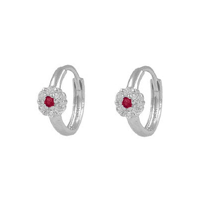 Girl's 14K White Gold Flower CZ Birthstone Huggie Hoop Earrings