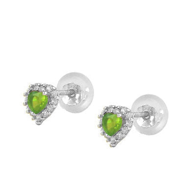 Little Girls 14K White Gold Birthstone Silicone Back Heart Shaped Earrings