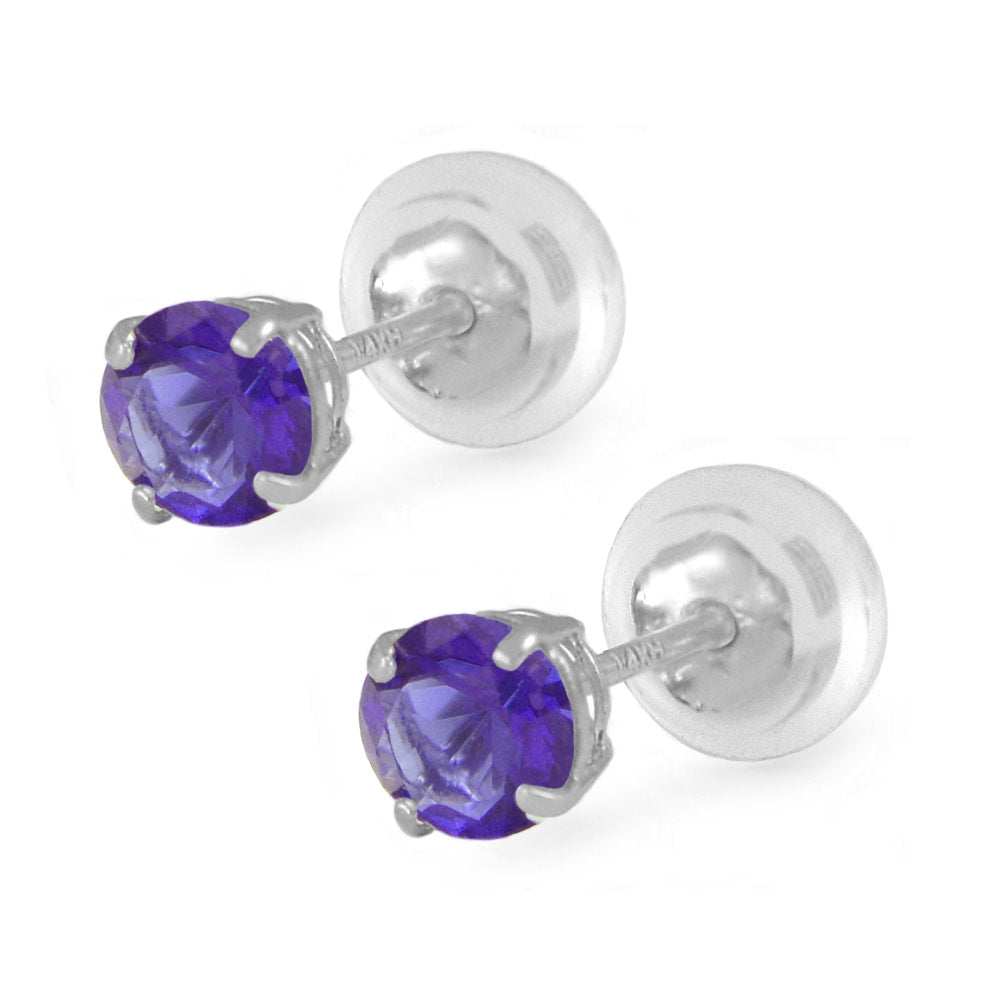 14K White Gold 4mm Birthstone Silicone Back Girl Stud Earrings