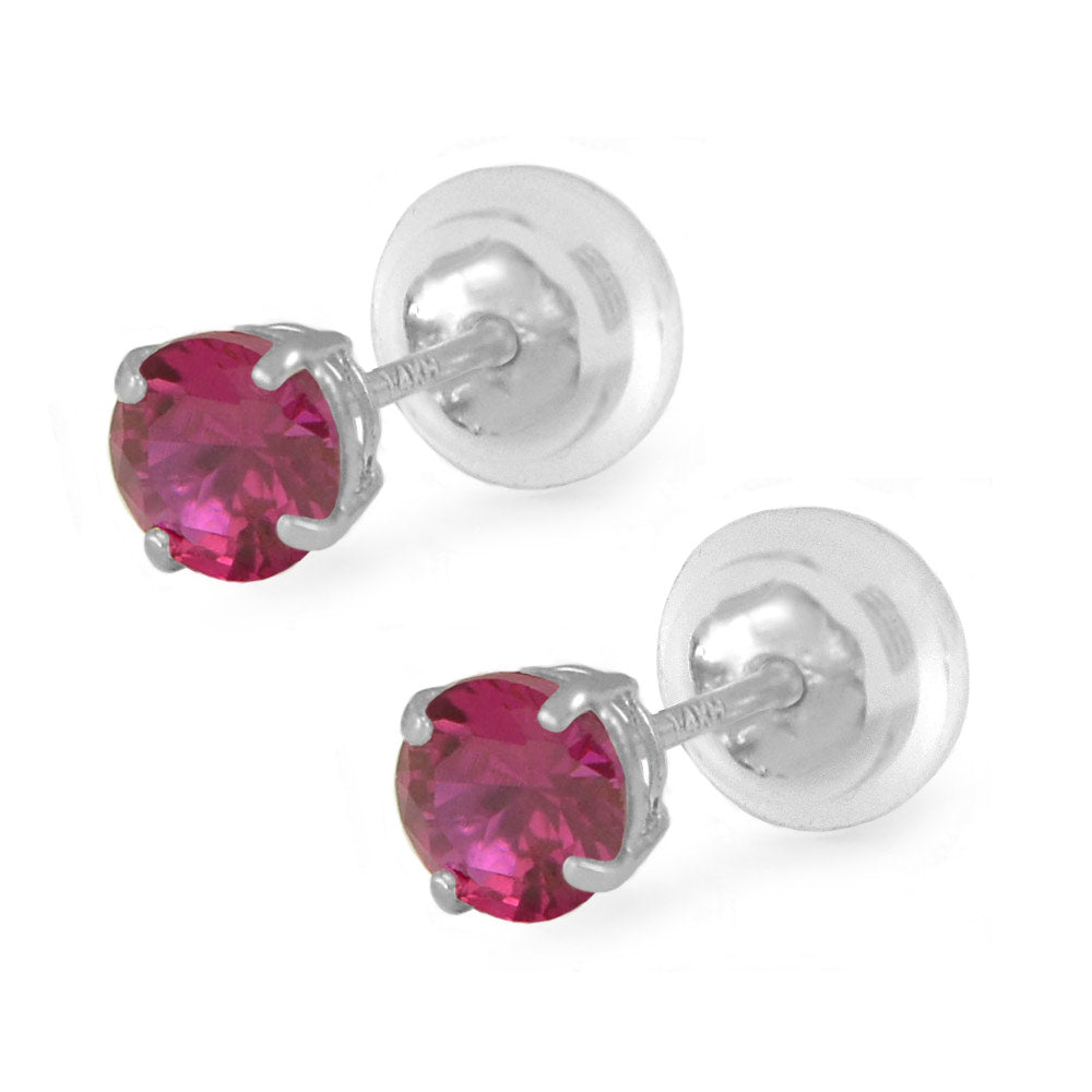 14K White Gold 4mm Birthstone Silicone Back Girl Stud Earrings