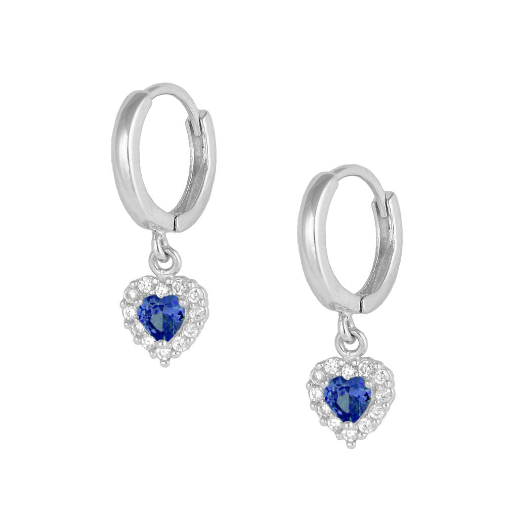 Girls 14K White Gold Birthstone Dangling Heart Huggie Earrings