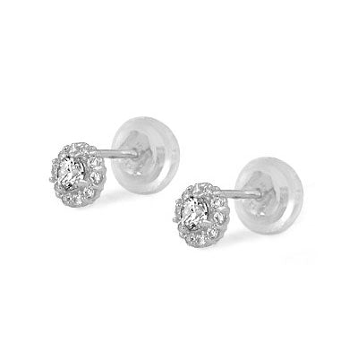 14K White Gold Flower Shaped Birthstone Earrings For Babies And Toddlers