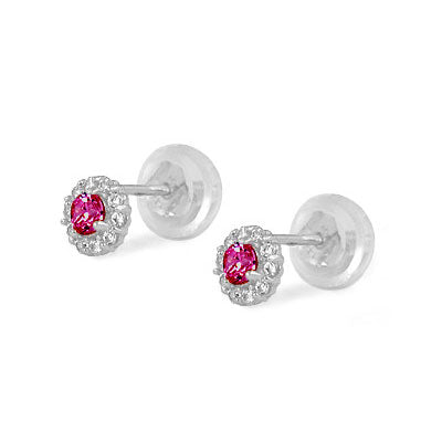 14K White Gold Flower Shaped Birthstone Earrings For Babies And Toddlers