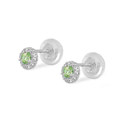 14K White Gold Flower Shaped Birthstone Earrings For Babies And Toddlers