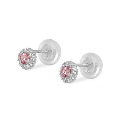 14K White Gold Flower Shaped Birthstone Earrings For Babies And Toddlers