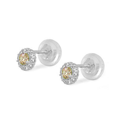 14K White Gold Flower Shaped Birthstone Earrings For Babies And Toddlers