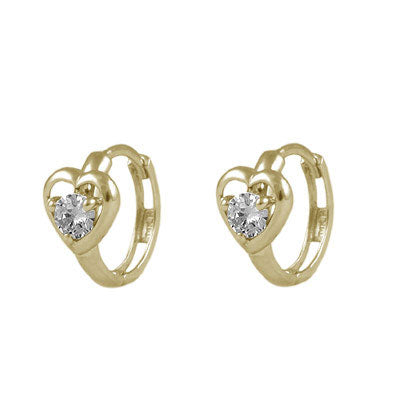 Baby And Toddler 14K Yellow Gold Heart Shaped Birthstone Hoop Earrings 1