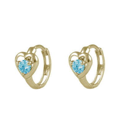 Baby And Toddler 14K Yellow Gold Heart Shaped Birthstone Hoop Earrings